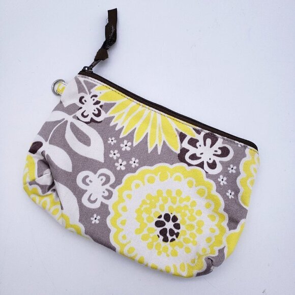 Thirty One Zipper Pouch Awesome Blossom Yellow Gray Floral 7" x 5" - Picture 1 of 6